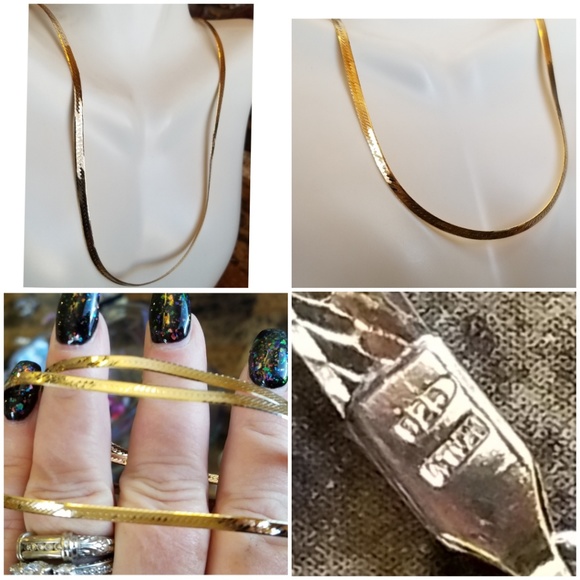 14k Italy Gold Vermeil Herringbone Necklace 30" - Picture 2 of 4